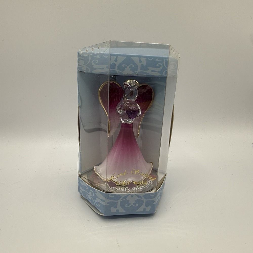 Blown‎ Glass Angel Hand Crafted 22KT Gold Pink Heavenly Blessings